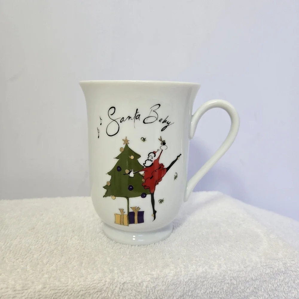 Pottery Barn Santa Baby Hot Cocoa Coffee Cups Tea Mugs Set Of 6 Christmas Rare